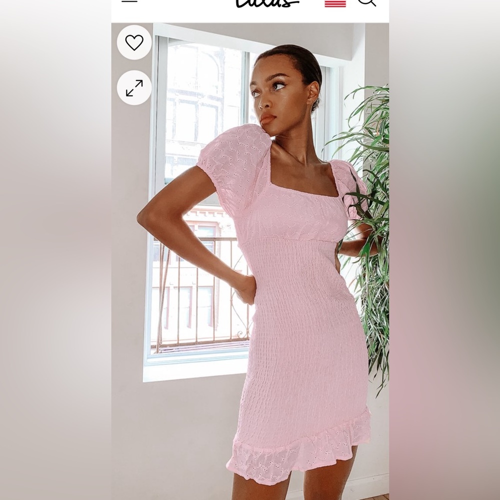 Lulus Pleasant Moment Light Pink Smocked Eyelet Lace Mini Dress XS NWT